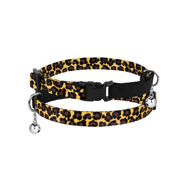 Ошейник BronzeDog Urban, для кошек, нейлоновый, колокольчик, принт леопард, жёлтый, 18-28×1 см