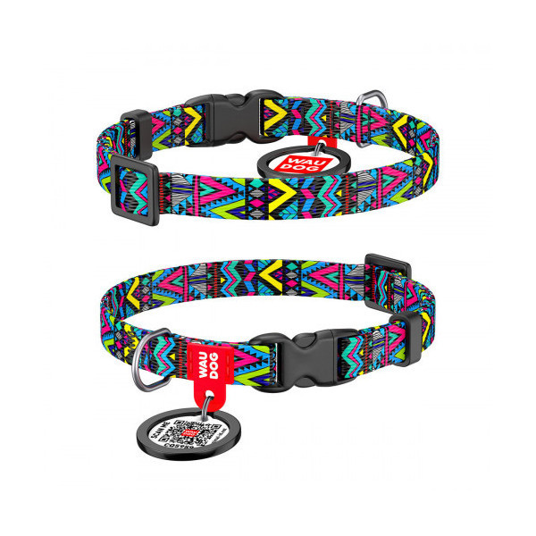 Ошейник WAUDOG Nylon с QR паспортом, рисунок "Инди" ширина 10 мм, длина 20-30 см