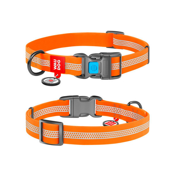 Ошейник Waudog Waterproof c QR-паспортом для собак, водостойкий, пластиковая пряжка, L, 25 мм/31-49 см, оранжевый