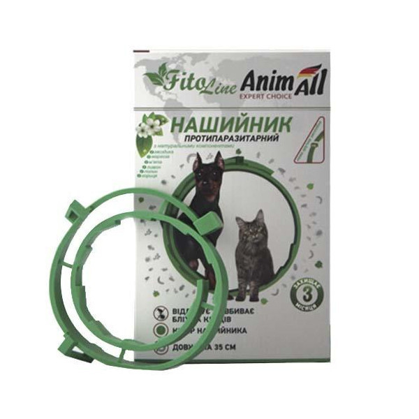 Ошейник противопаразитарный AnimAll FitoLine Nature для кошек и собак, зеленый, 35 см