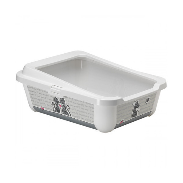 Открытый туалет Moderna Hercules Cats in Love для кошек c бортиком, белый, 51 х 39 х 19 см