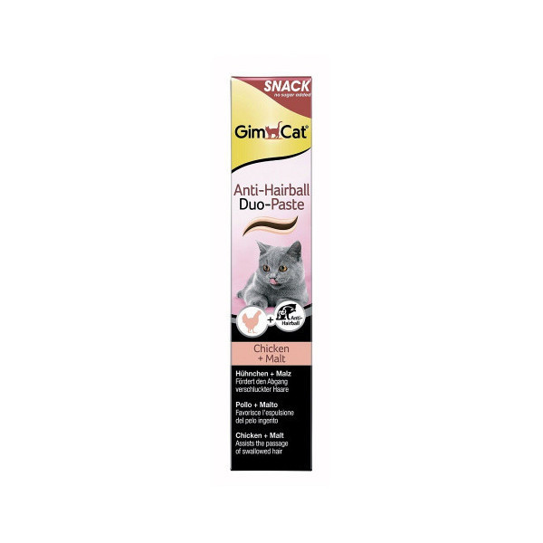 Паста GimCat Anti-Hairball Duo Paste Chicken + Malt, для выведения шерсти, для кошек, 50 г