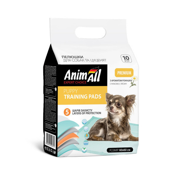 Пеленки AnimAll Puppy Training Pads для собак и щенков, с ароматом ромашки, 60×60 см, 10 шт