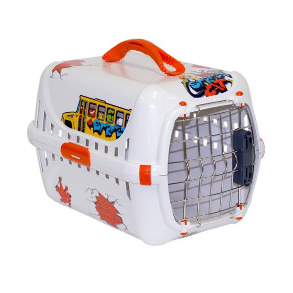 Переноска Moderna Trendy Runner Graffiti Street для кошек и собак, бело-голубая, 49.4×30.4×32.2 см