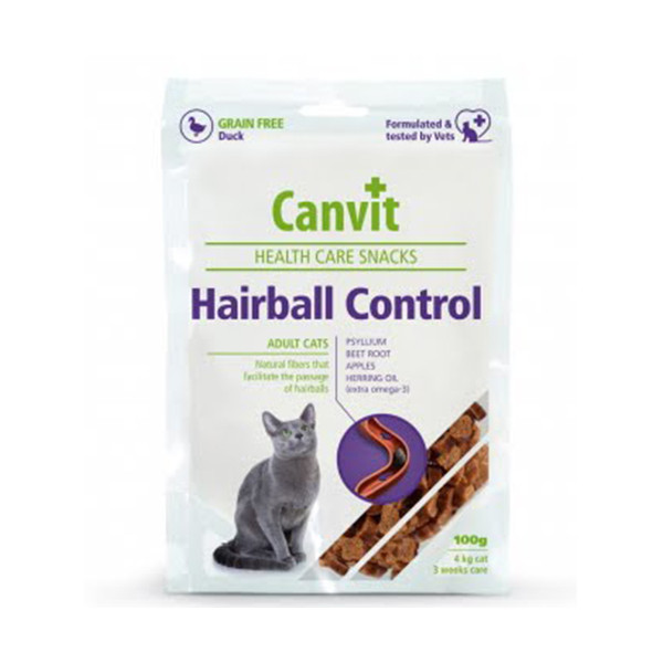 Полувлажное лакомство Canvit Hairball Control для выведения шерсти из желудка для кошек, 100 г