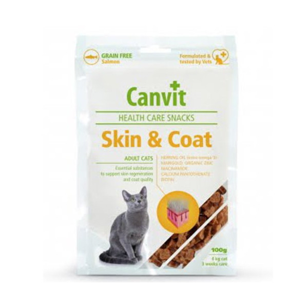 Полувлажное лакомство Canvit Skin and Coat для красоты, здоровья и блеска шерсти для кошек, 100 г