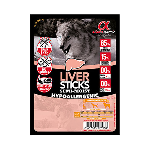 Полувлажное лакомство для собак Alpha Spirit DOG Sticks Liver, палочки с печенью, 30 шт, 300 г