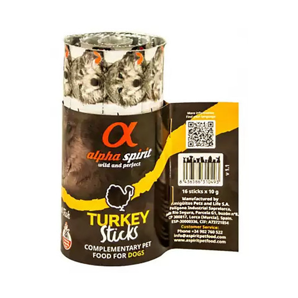 Полувлажное лакомство для собак Alpha Spirit DOG Sticks Turkey, палочки с индейкой, 16 шт, 160 г