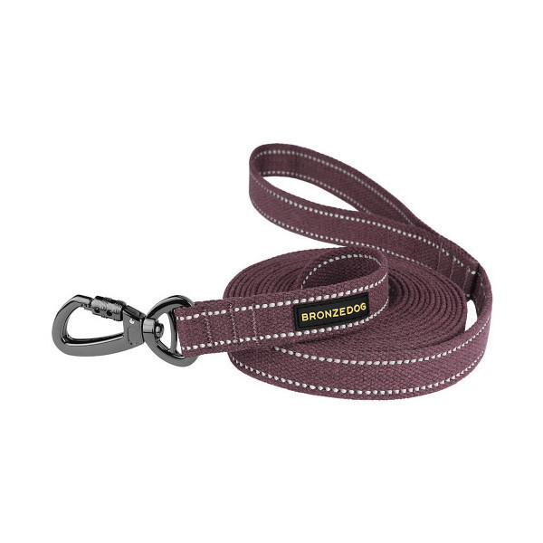 Поводок BronzeDog Cotton для собак, брезент с карабином на замке, чери, 200×2 см