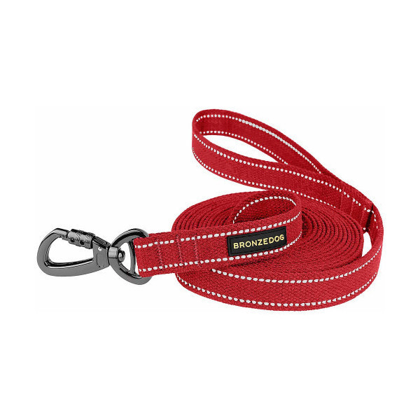 Поводок BronzeDog Cotton для собак, брезент с карабином на замке, красный, 500×1.6 см