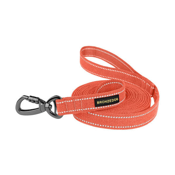 Поводок BronzeDog Cotton для собак, брезент с карабином на замке, оранжевый, 200×1.6 см