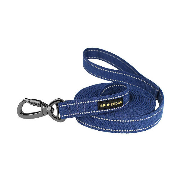 Поводок BronzeDog Cotton для собак, брезент с карабином на замке, синий, 300×3.2 см
