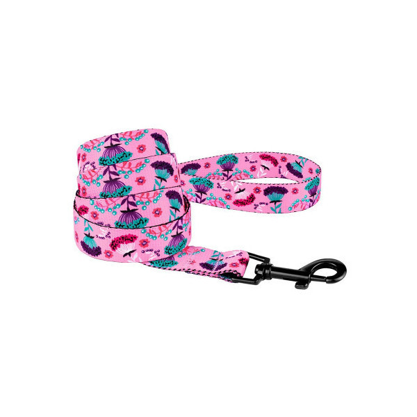 Поводок BronzeDog Tribal для собак, нейлон, принт цветы, розовый, 152×2 см