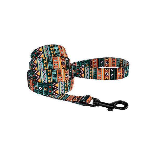 Поводок BronzeDog Tribal для собак, нейлон, принт этнический, ментоловый, 152×1.6 см