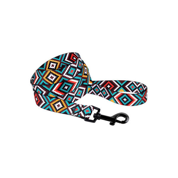 Поводок BronzeDog Tribal для собак, нейлон, принт гуцульский, ментоловый, 152×2.5 см