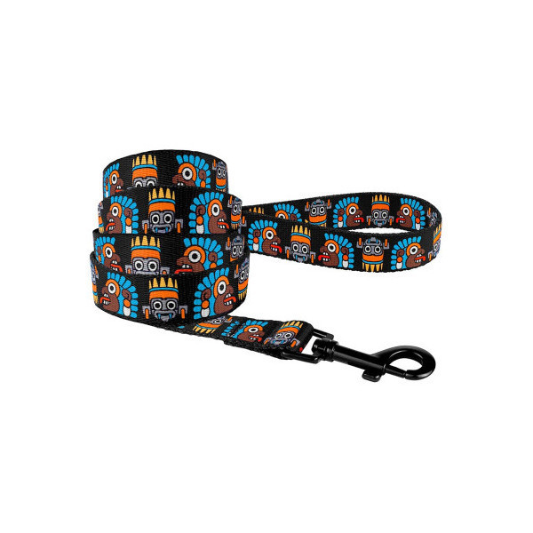 Поводок BronzeDog Tribal для собак, нейлон, принт маска, чёрный, 152×1.6 см