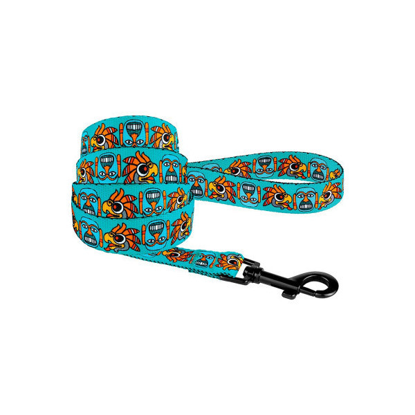 Поводок BronzeDog Tribal для собак, нейлон, принт маска, ментоловый, 152×2 см