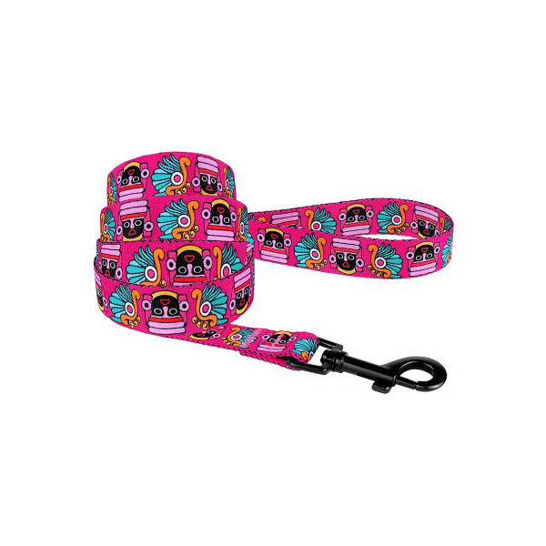 Поводок BronzeDog Tribal для собак, нейлон, принт маска, розовый, 152×2 см