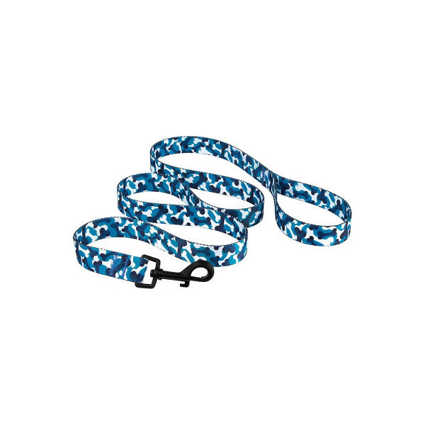 Поводок BronzeDog Urban для собак, нейлон, принт косточки, голубой, 152×2.5 см