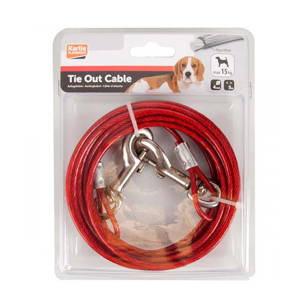 Поводок Flamingo Tie Out Cable для собак до 15 кг, металлический трос с карабинами, 5 м