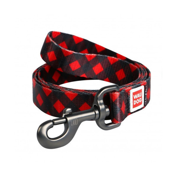 Поводок Waudog Nylon с рисунком Шотландка краснаядля собак 15 мм, 122 см