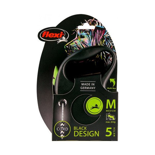 Поводок-рулетка Flexi Black Design M для собак до 20 кг, 5 м, трос, зеленая