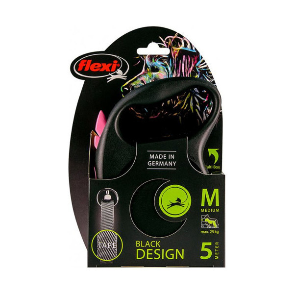 Поводок-рулетка Flexi Black Design М для собак до 25 кг, 5 м, лента, розовая