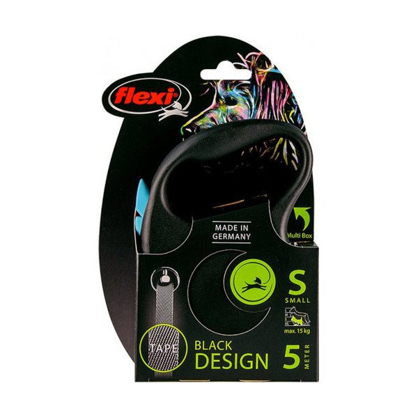 Поводок-рулетка Flexi Black Design S для собак до 15 кг, 5 м, лента, синяя