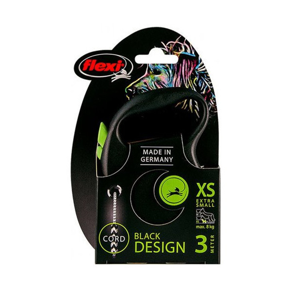 Поводок-рулетка Flexi Black Design XS для собак до 8 кг, 3 м, трос, зеленая