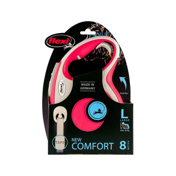 Поводок-рулетка Flexi New Comfort L для собак до 50 кг, 8 м, лента, красный