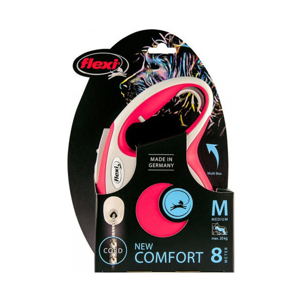 Поводок-рулетка Flexi New Comfort М для собак до 20 кг, 8 м, трос, красный