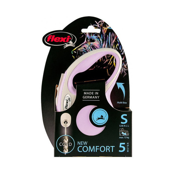 Поводок-рулетка Flexi New Comfort S для собак до 12 кг, 5 м, трос, розовый