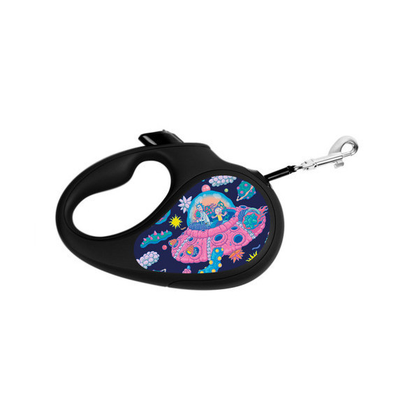 Поводок-рулетка Waudog R-leash для собак, рисунок "Рик и Морти 1", XS, до 12 кг, 3 м, лента, чёрный