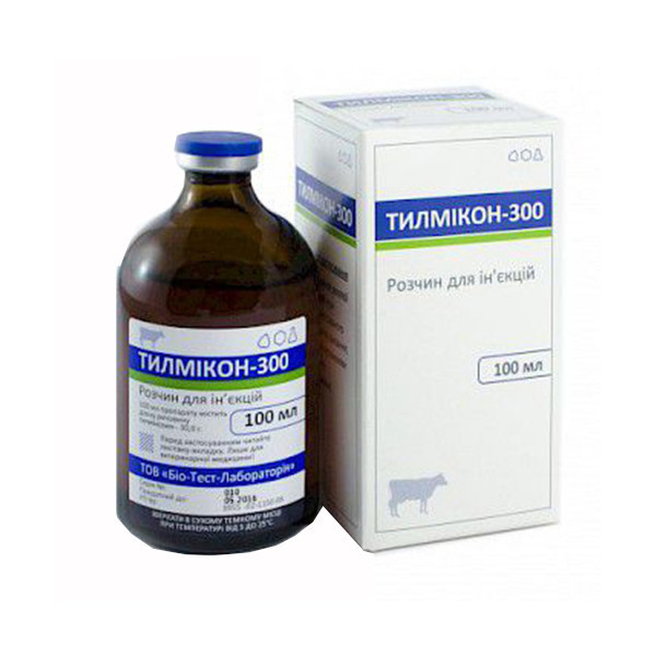 Раствор BioTestLab Тилмикон-300 при заболеваниях органов дыхания, пневмонией для КРС, птицы, 100 мл