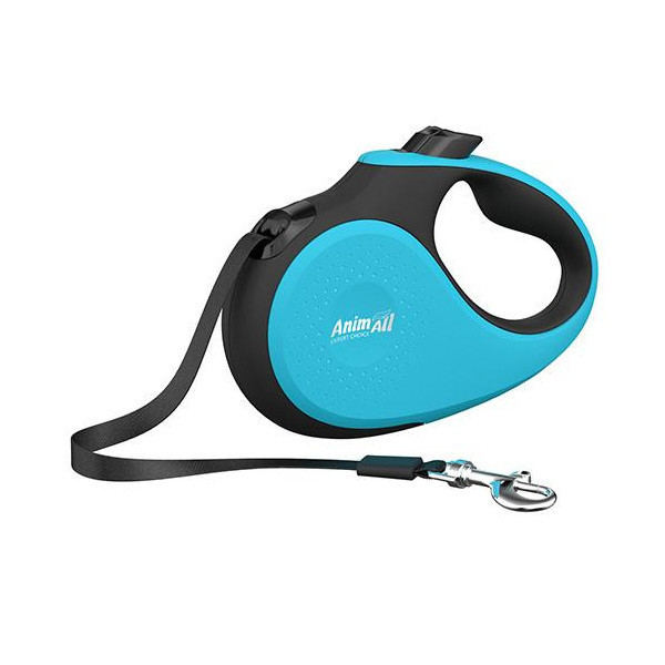 Рулетка-поводок AnimAll Deluxe М для собак до 25 кг/5 метров, бирюзовый-черный