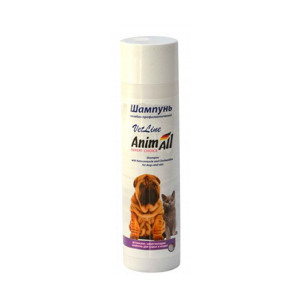 Шампунь AnimAll VetLine с хлоргексидином и кетоконазолом для собак и кошек, 250 мл
