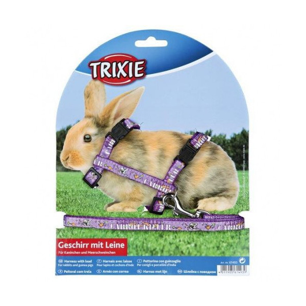 Шлея Trixie для кроликов, нейлоновая, с поводком, 10 мм, 1.2 м, 25-44 см