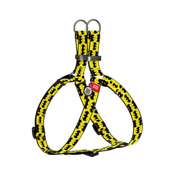 Шлея Waudog Nylon для собак, с QR паспортом, рисунок Бэтмен Лого, желтый, 15 мм, 40-55 см