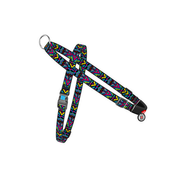 Шлея с ручкой Waudog Nylon для собак, с QR паспортом, рисунок Инди, размер M, 20 мм, 45-65/55-80 см