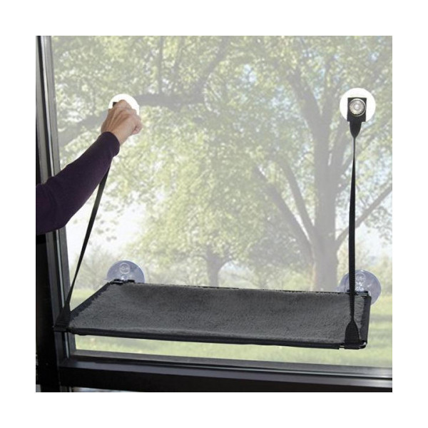 Спальное место K&H Ez Mount Window Kitty Sill на окно, для котов, серый, 58.5×30.5 см