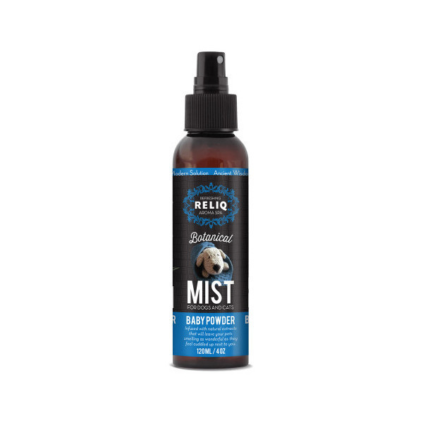 Спрей-одеколон RELIQ Botanical Mist-Baby Powder аромат детской присыпки, уход и увлажнение шерсти собак,120 мл