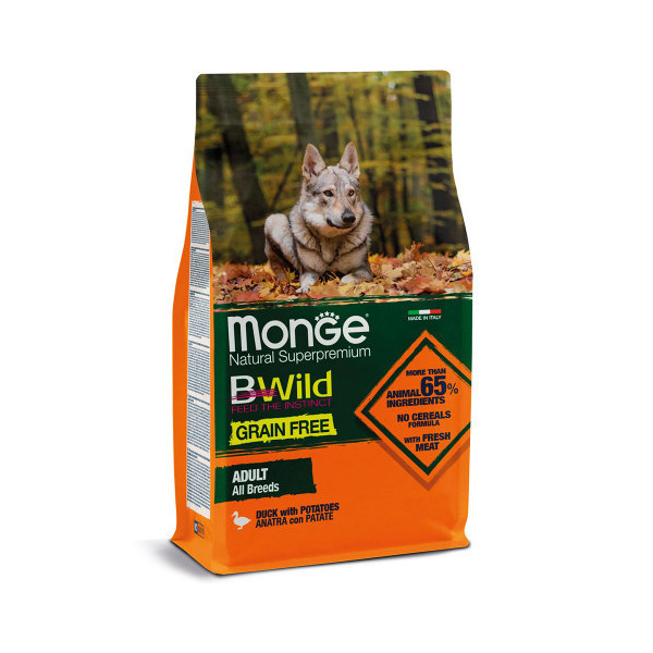 Сухой беззерновой корм Monge Dog Be Wild Gr.Free для собак, с уткой, 2.5 кг