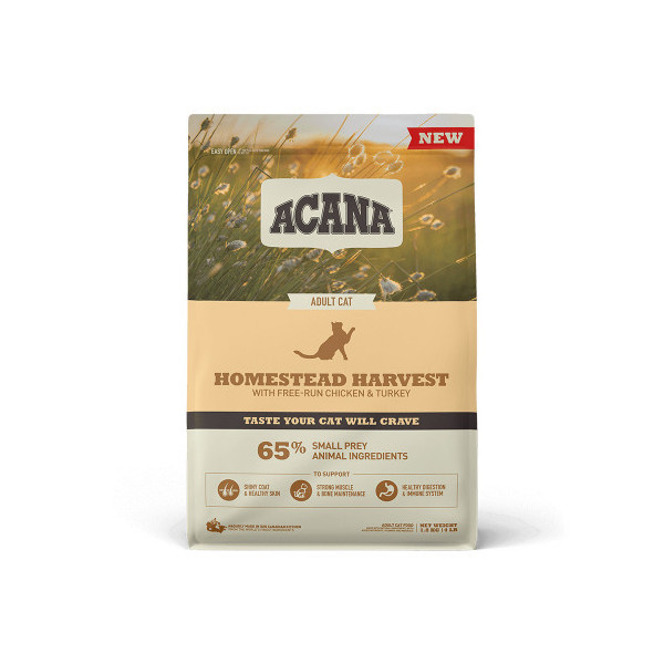Сухой корм Acana Homestead Harvest Cat со вкусом курицы и индейки, для кошек всех пород, 1.8 кг