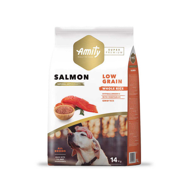Сухой корм Amity Super Premium Adult Salmon для взрослых собак всех пород, низкозерновой, с лососем, 14 кг