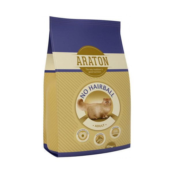 Сухой корм Araton Adult No Hairball для кошек для устранения боли в кишечнике весом от 1 до 8 кг, 1.5 кг
