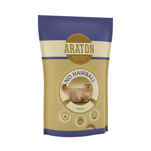 Сухой корм Araton Adult No Hairball для кошек для устранения боли в кишечнике весом от 1 до 8 кг, 400 г