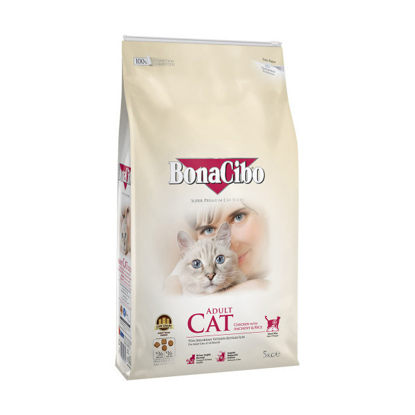 Сухой корм BonaCibo Adult Cat Chicken&Rice для взрослых котов всех пород, курица/анчоусы/рис, 5 кг