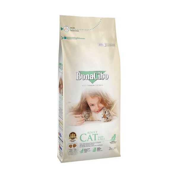 Сухой корм BonaCibo Adult Cat Lamb&Rice, для котов с чувствительным пищеварением и привередливых в еде, 2 кг