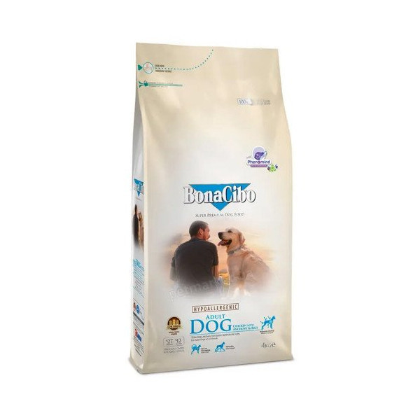 Сухой корм BonaCibo Adult Dog Chicken&Rice для взрослых собак всех пород, курица/анчоусы/рис, 4 кг