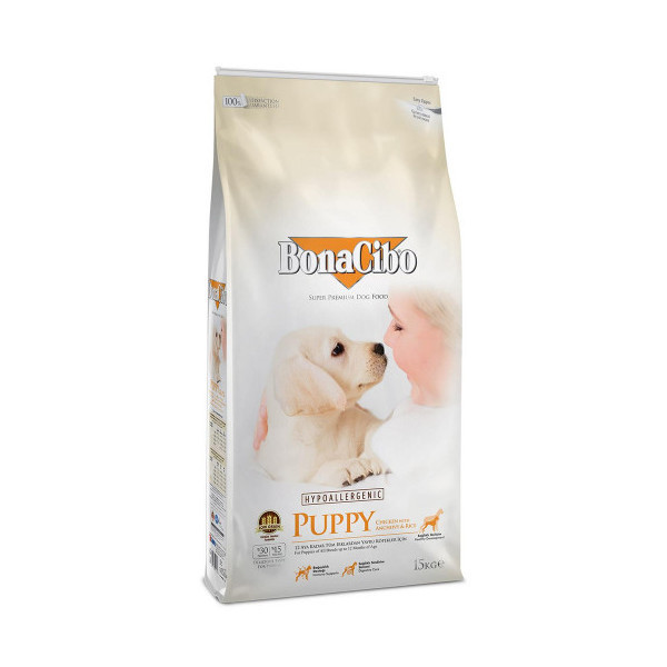 Сухой корм BonaCibo Puppy Chicken&Rice для щенков всех пород, курица/анчоусы/рис, 15 кг